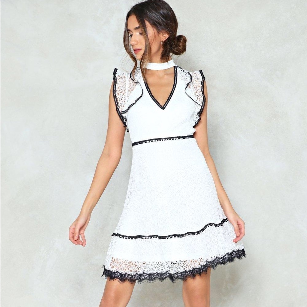 White Lace Ruffle Dress